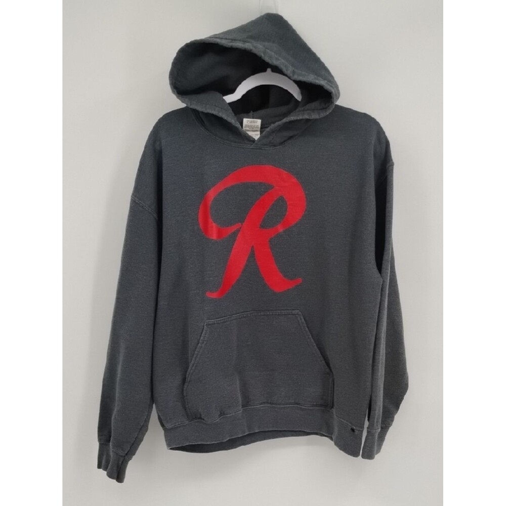 Gildan Raioneer Beer Charcoal Gray Hoodie with Red 'R' Graphic Large